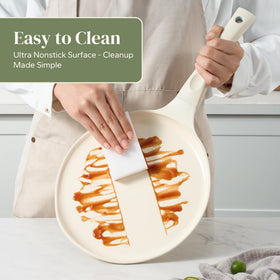 Redchef pan lightweight at 1.58 pounds for easy flipping.