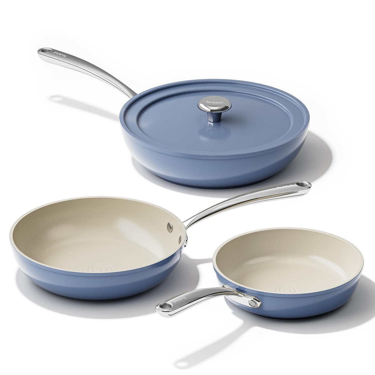 Redchef deep ceramic pans front view with easy release for everyday cooking.