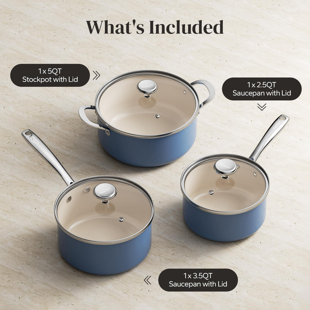 Redchef dishwasher and oven-safe cookware for versatile kitchen use.