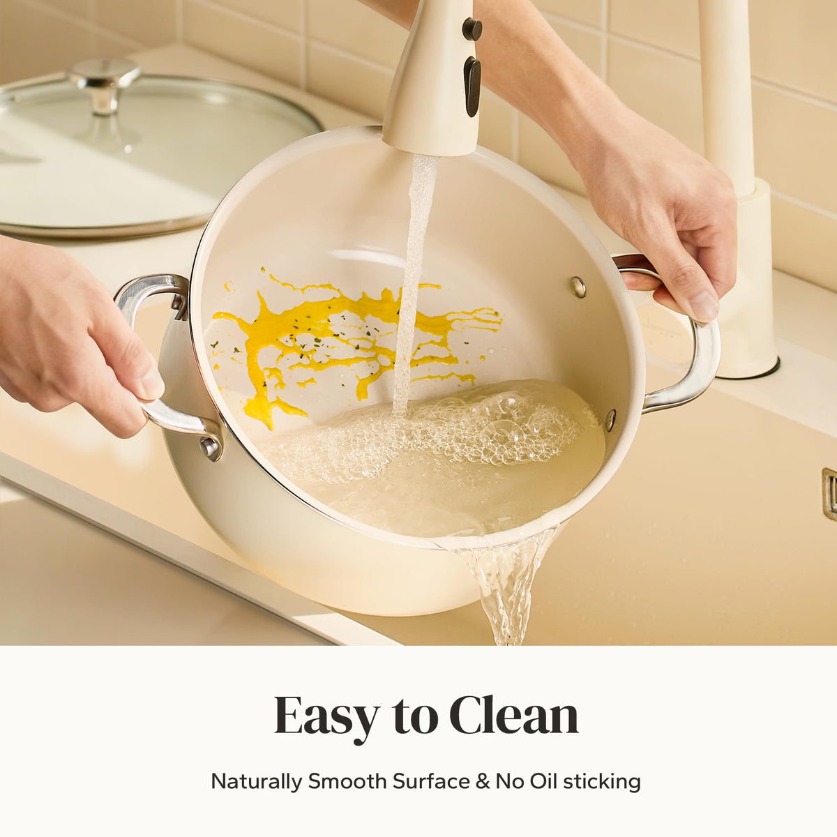 Redchef ceramic coating is easy to clean and dishwasher-safe for quick cleanup.