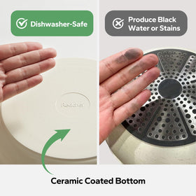 Redchef dual-sided ceramic coating shown on interior and exterior for easy cleaning.