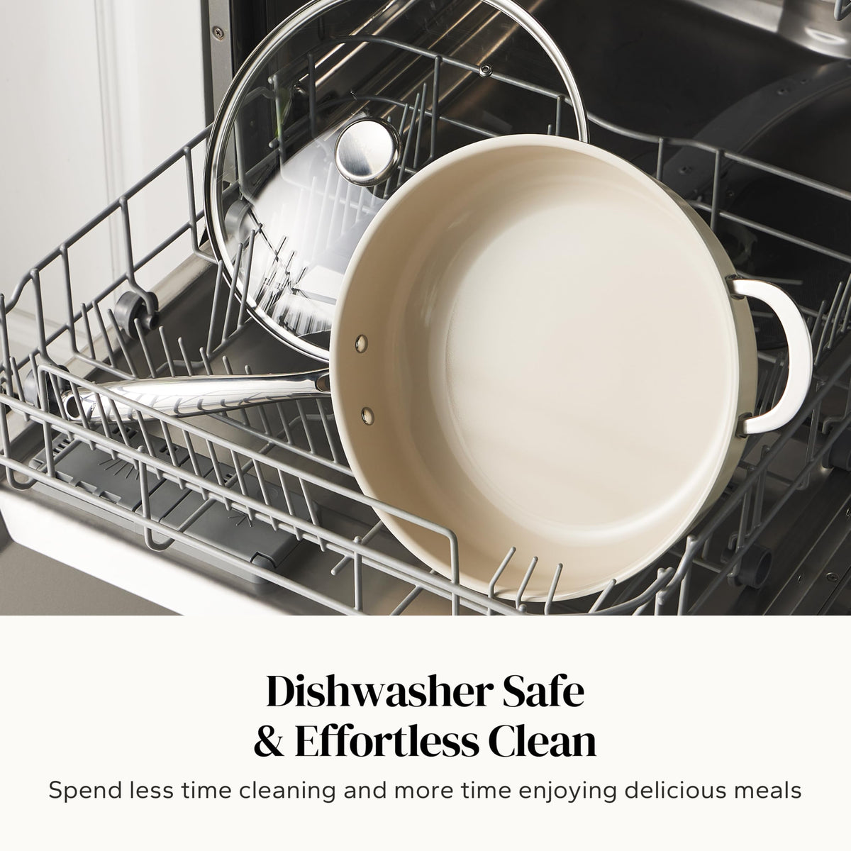 Redchef ceramic surface cleans easily and is dishwasher safe.