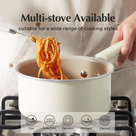 Redchef saucepan on induction demonstrates versatile compatibility across cooktops.