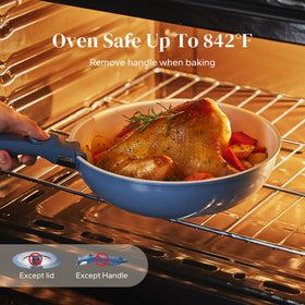 Redchef non-stick ceramic coating close-up highlights smooth food release.