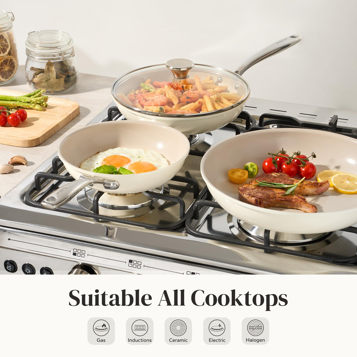 Redchef oven-safe cookware withstands high temps for finishing dishes in the oven.