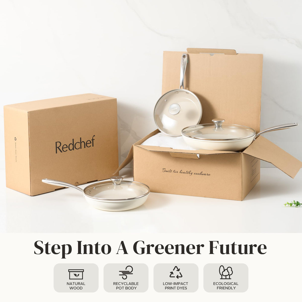 Redchef stay-cool handle design provides comfortable grip during stovetop-to-oven use.