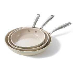 Redchef 8-inch nonstick pan close-up highlighting ceramic coating for easy release.