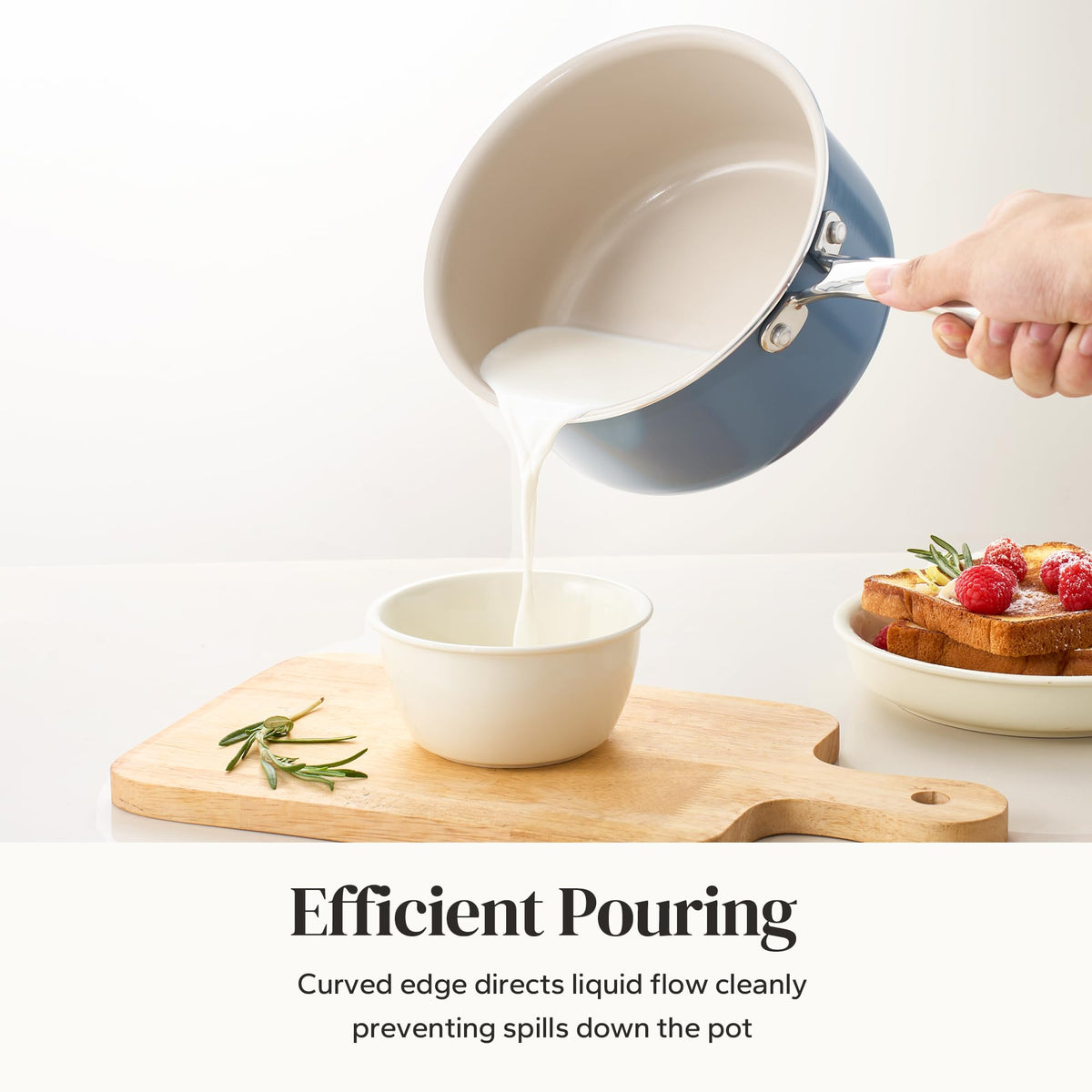 Redchef oven-safe sauce pan withstands high heat for oven-to-table meals.