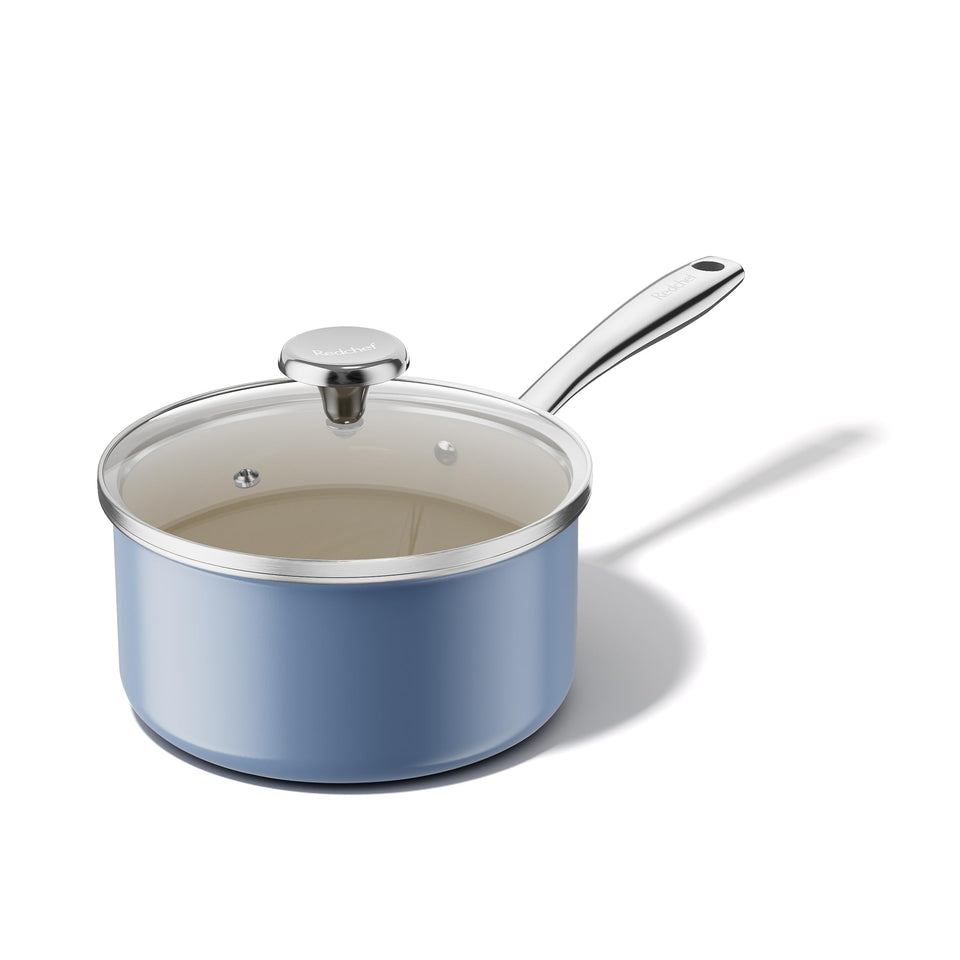 Redchef 2.5QT sauce pan with lid, compact and versatile for sauces and soups.