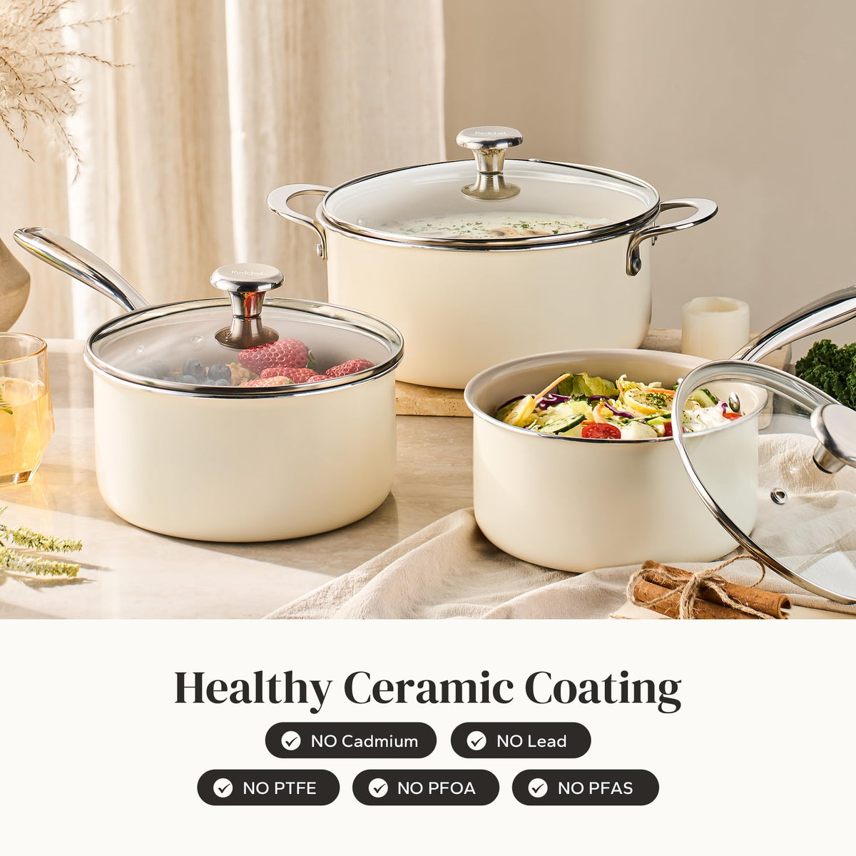 Redchef 2.5qt saucepan nonstick enables easy release and quick weeknight meals.