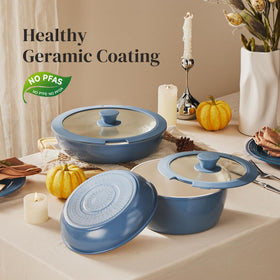 Redchef stackable cookware neatly nests to save cabinet space.