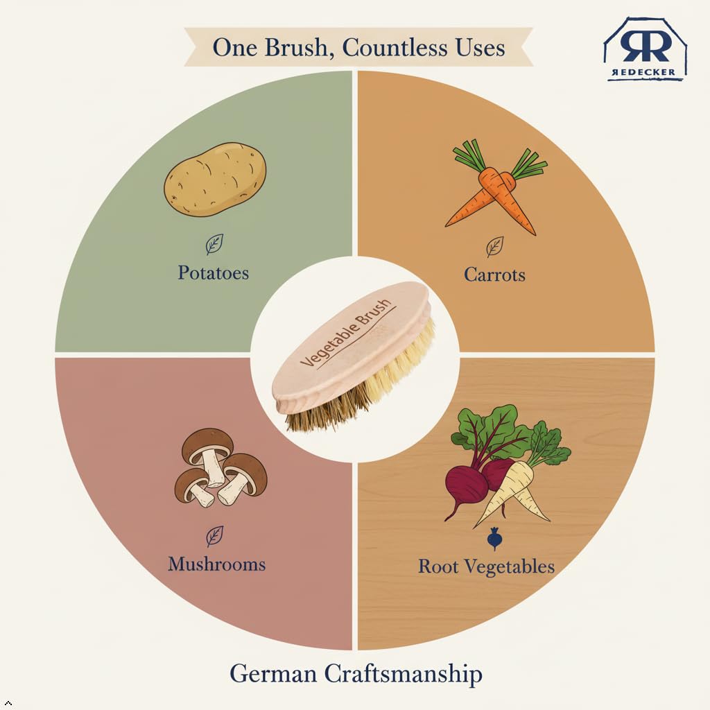 Redecker root vegetables cleaned without bruising thanks to dual bristles