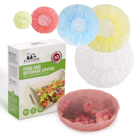 ReDeMM 50 reusable elastic covers in mixed sizes and colors for versatile leftovers.