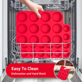 Redfly 12-cup muffin pan for batch baking and easy storage.
