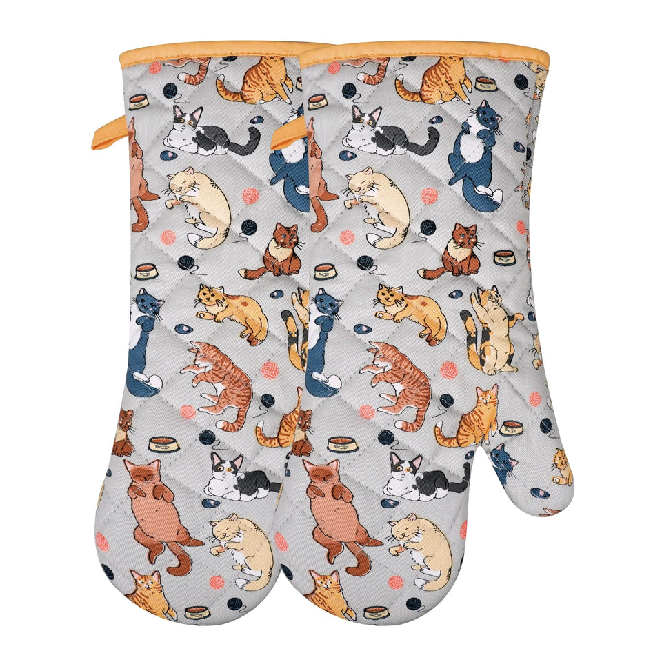 Red LMLDETA cat-design oven mitt for heat-resistant baking
