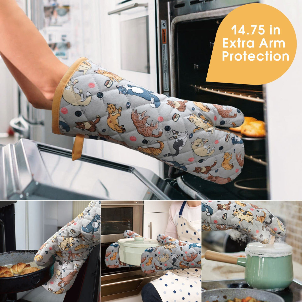 Red LMLDETA extra-long mitt protects hands from steam