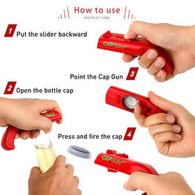 Redomm cap gun bottle opener launcher ideal for kitchen and outdoor barbecues during gatherings.