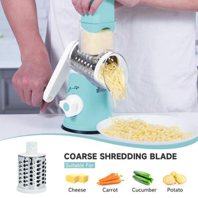 REDPANT Rotary Cheese Grater with interchangeable blades for versatile shredding, slicing, and grating.