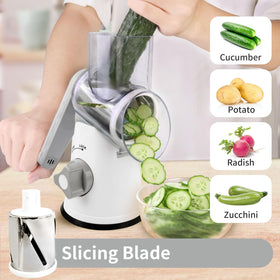REDPANT rotary cheese grater with suction base keeps stable while slicing.