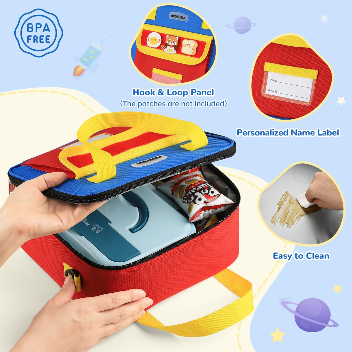 REDSHELL Crossbody Strap Lunch Tote worn as crossbody for hands-free carrying.