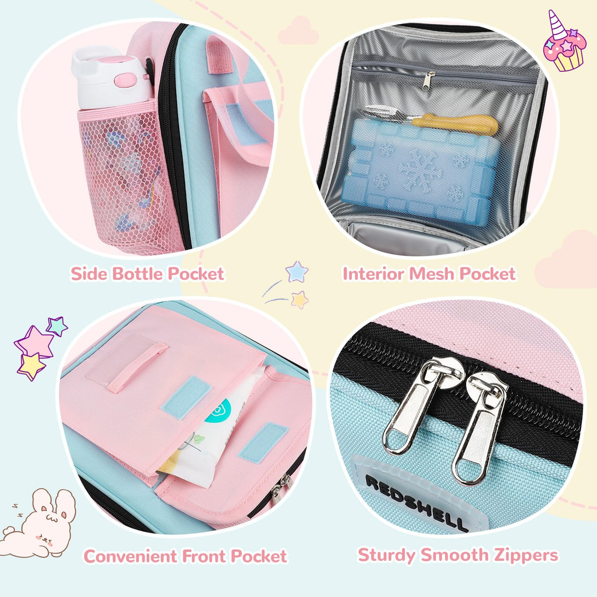 REDSHELL lunch bag pink adjustable shoulder strap for versatile carry options