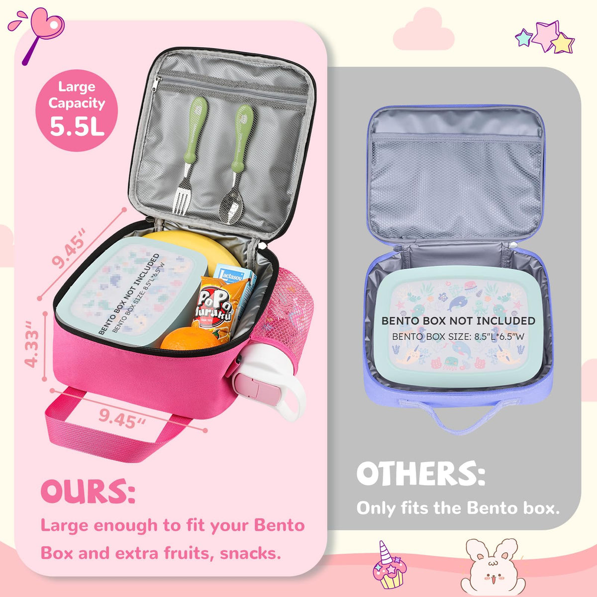 REDSHELL Kids Tactical Lunch Box main compartment open to show spacious 5.5L capacity.