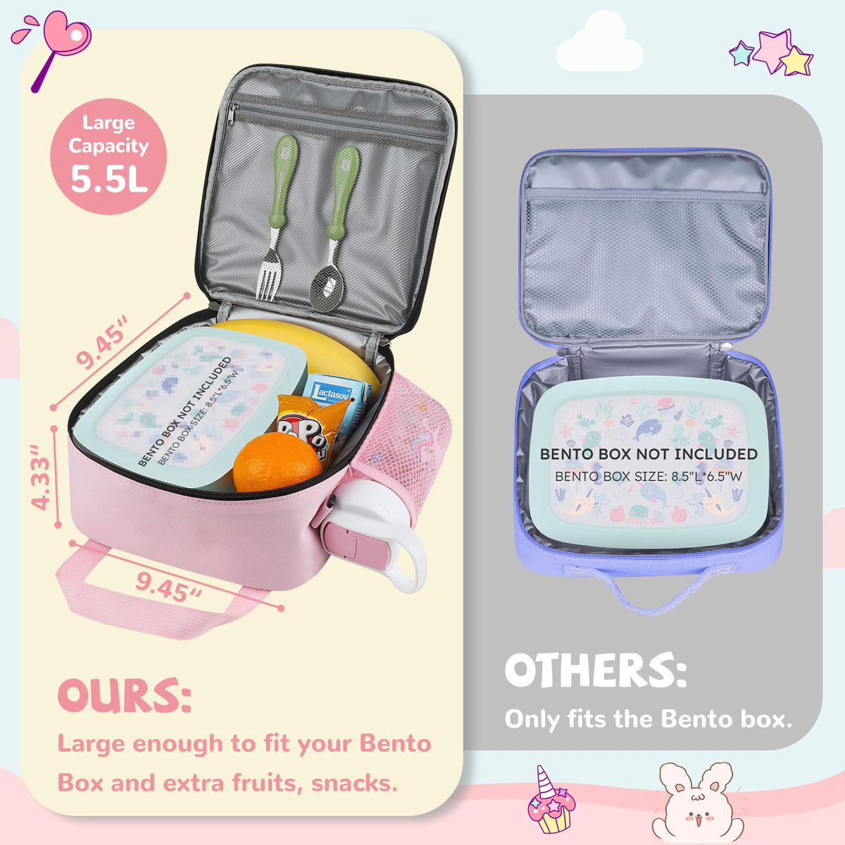 REDSHELL tactical lunch box pink open main compartment showing spacious storage