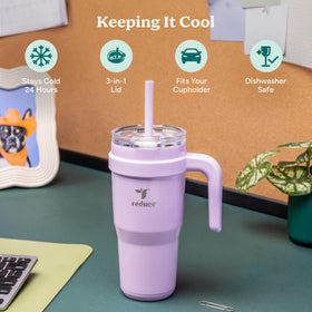 REDUCE lid with Sip-It-Your-Way and reusable straw for versatile sipping