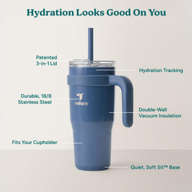 Textured stainless-steel finish on REDUCE tumbler for durable daily use