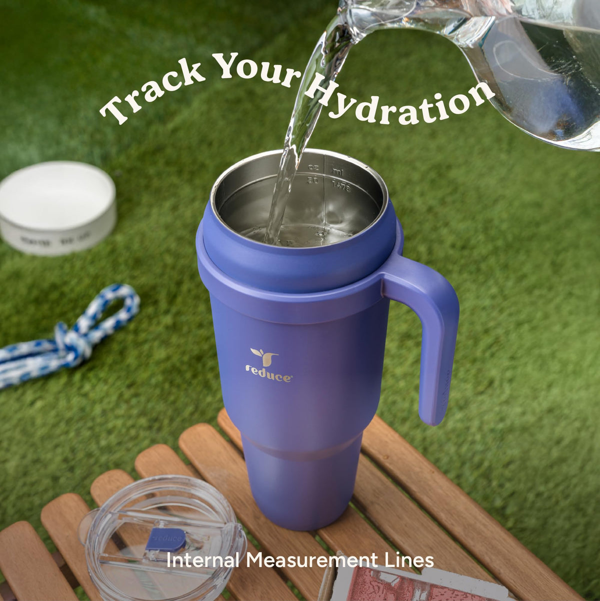 REDUCE tumbler includes reusable straw for eco-friendly sipping.