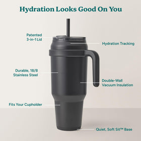 REDUCE stainless steel tumbler interior shows oz markings for tracking intake.