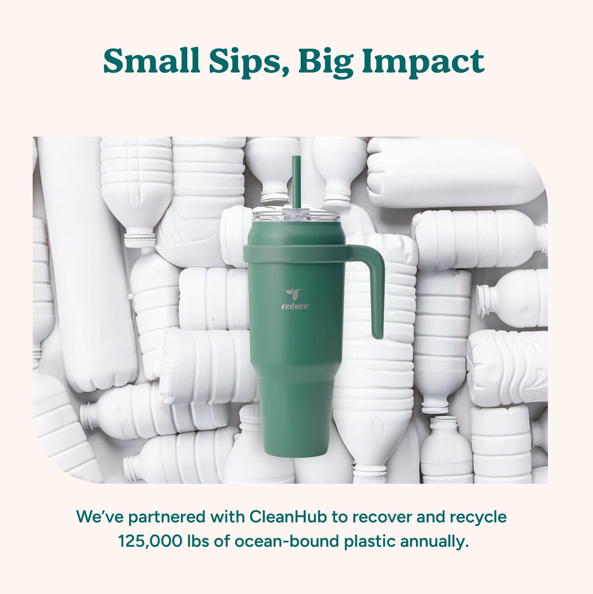 REDUCE tumbler’s sweat-proof exterior helps protect surfaces.