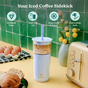 REDUCE Aspen tumbler with extra wide straw for thick smoothies and boba.