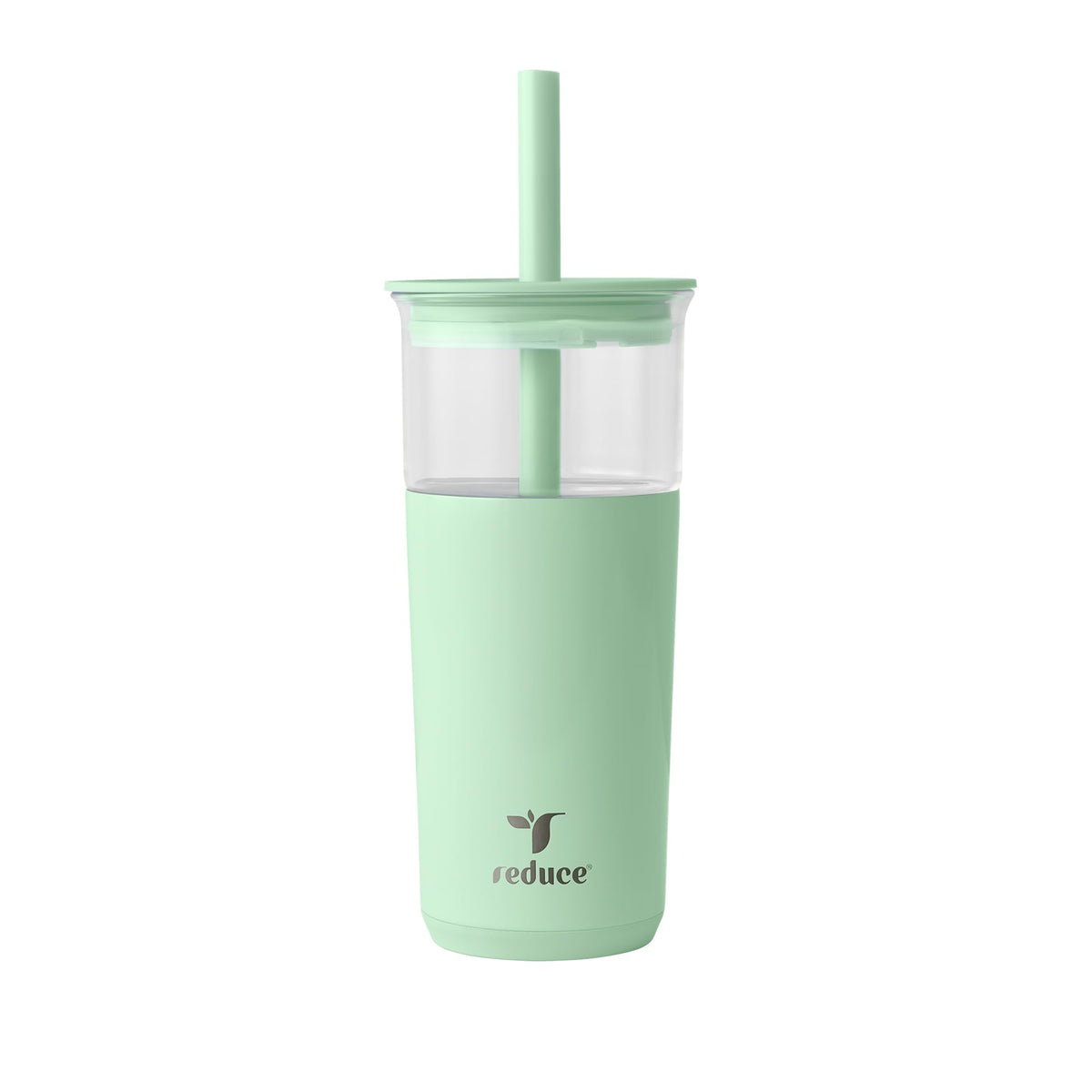 REDUCE Aspen 20 oz glass tumbler with lid and wide straw for cold beverages.