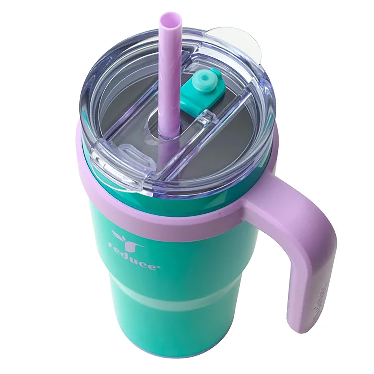 REDUCE Cold1 tumbler teal demonstrates the 3-in-1 lid for versatile sipping.