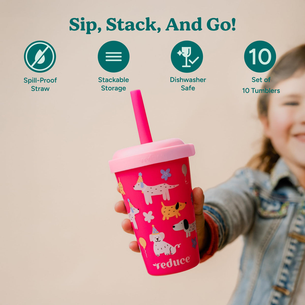 REDUCE GoGo's spill-proof straw tumbler keeps drinks contained during playdates.