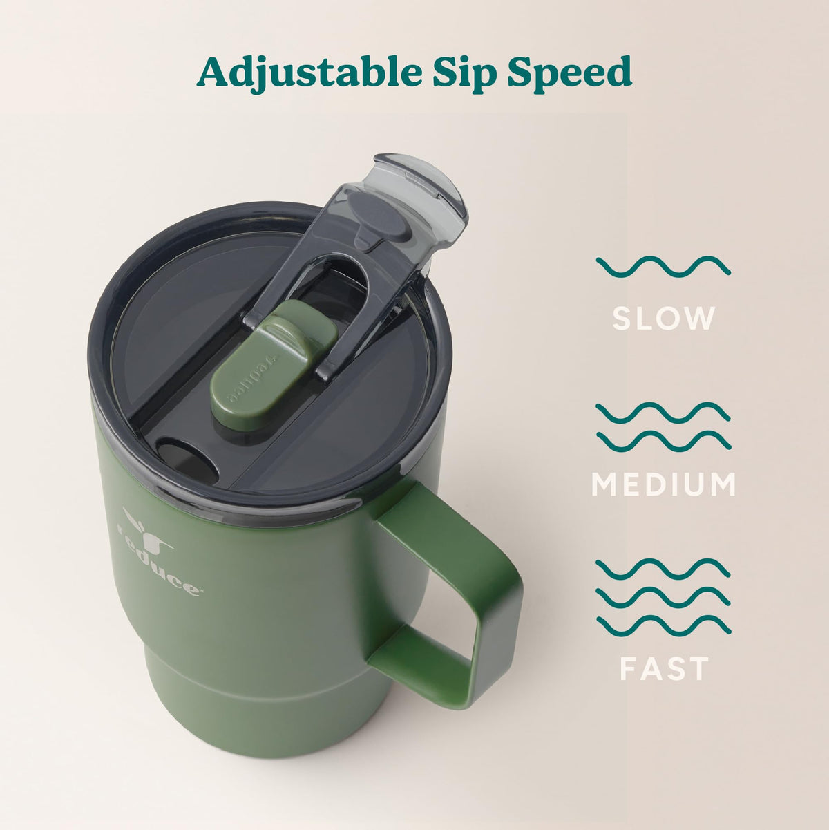 REDUCE Hot1 360 welded-handle mug offers durable, drop-resistant construction.