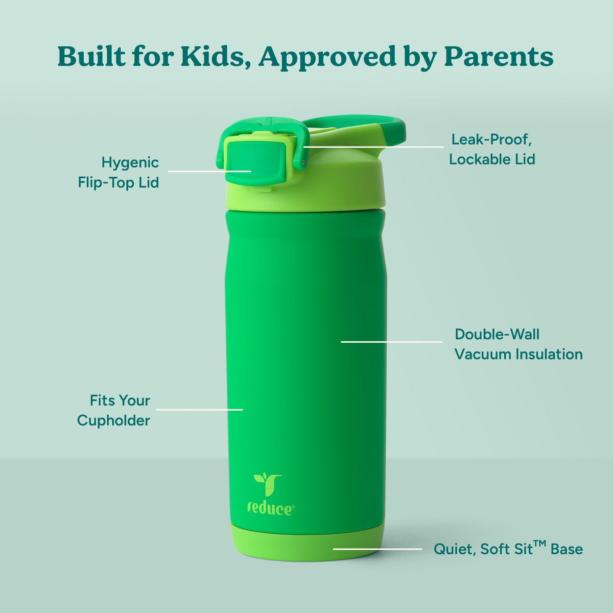 REDUCE Hydrate Pro Kids bottle lid with silicone straw for spill-proof sipping