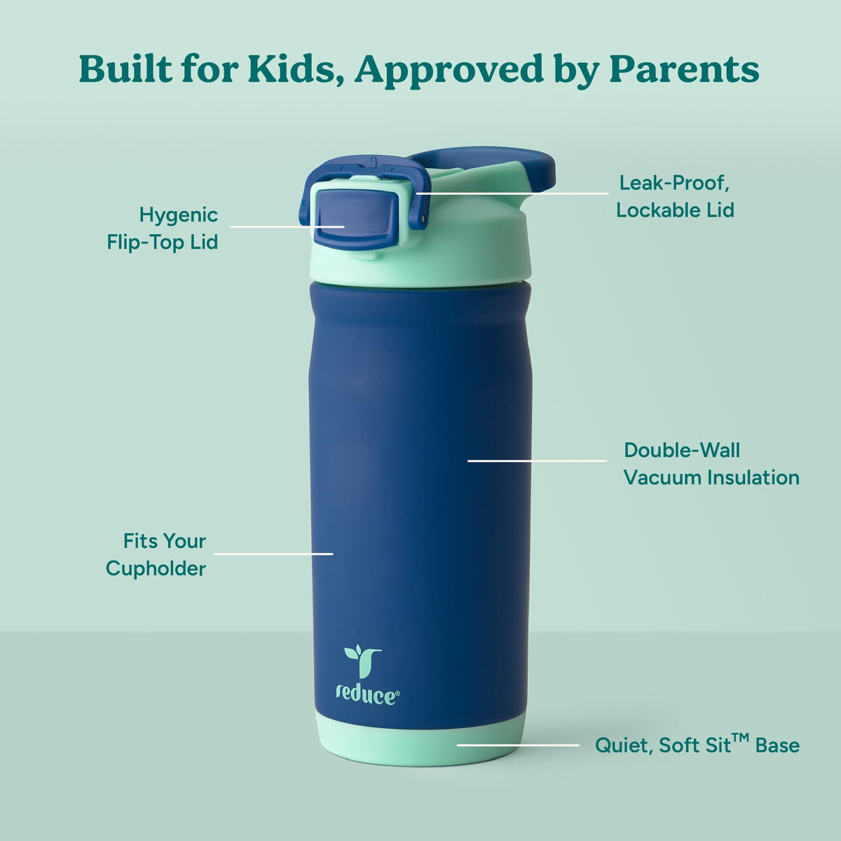 REDUCE Hydrate Pro Kids bottle with spill-proof straw for mess-free days