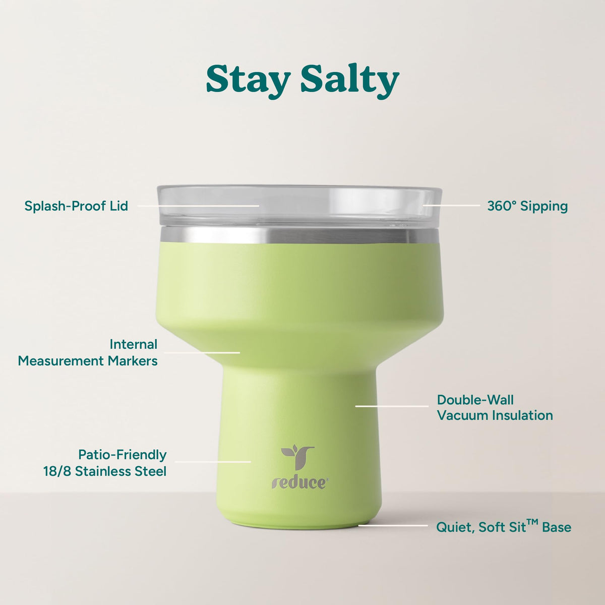 REDUCE Saltini 16 oz tumbler ideal for outdoor party settings with shatterproof construction
