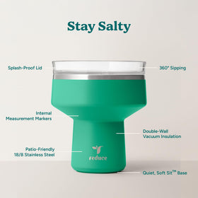 REDUCE Saltini 16oz tumbler outdoors at a party showcasing shatterproof durability