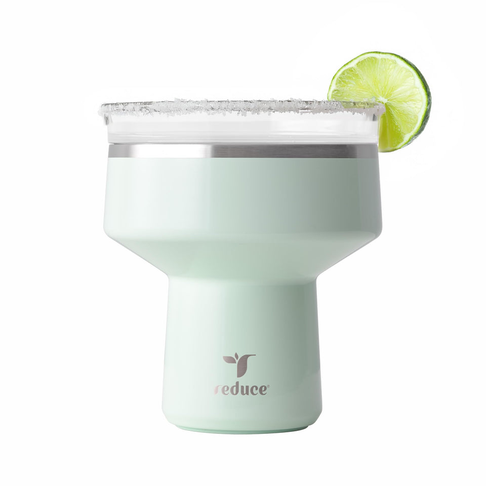 REDUCE Saltini 16oz tumbler with sea glass lid keeps drinks cold during outdoor gatherings.