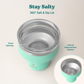 REDUCE Saltini 16oz tumbler in outdoor party scene highlighting durability