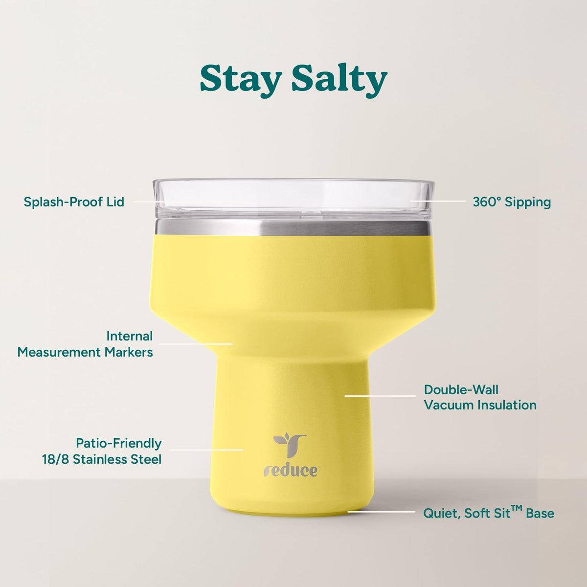 Stainless steel Saltini tumbler for outdoor use, glass-free and durable