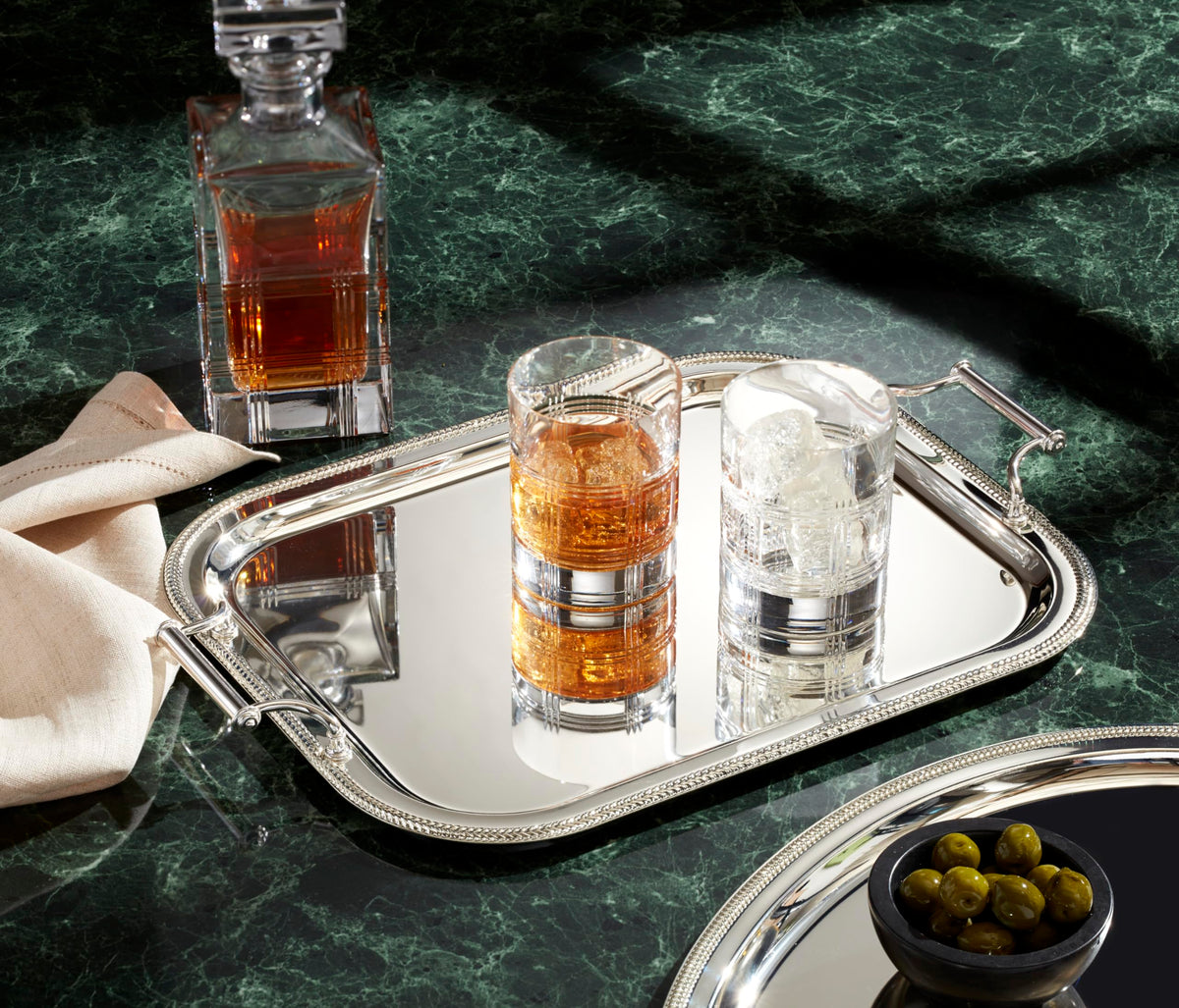 Reed & Barton tray close-up of braided border detail for refined texture.