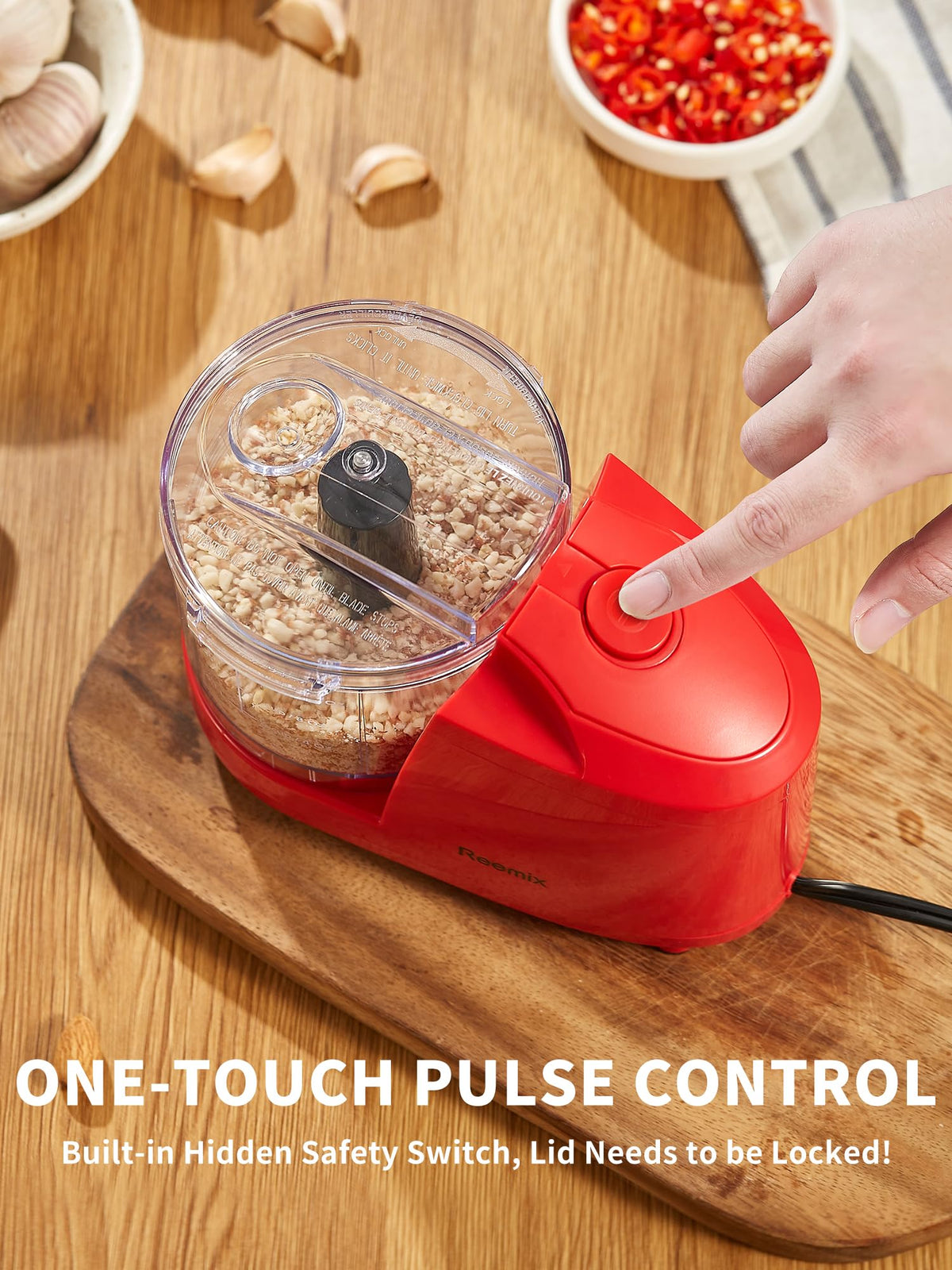 Top view of Reemix 1.5-Cup Chopper with one touch button