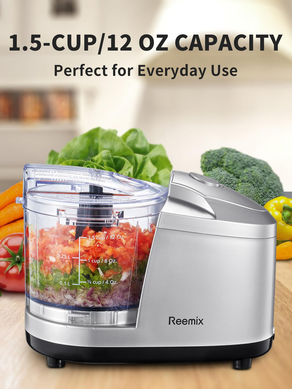 Reemix 100W motor close-up showing powerful chopping capability