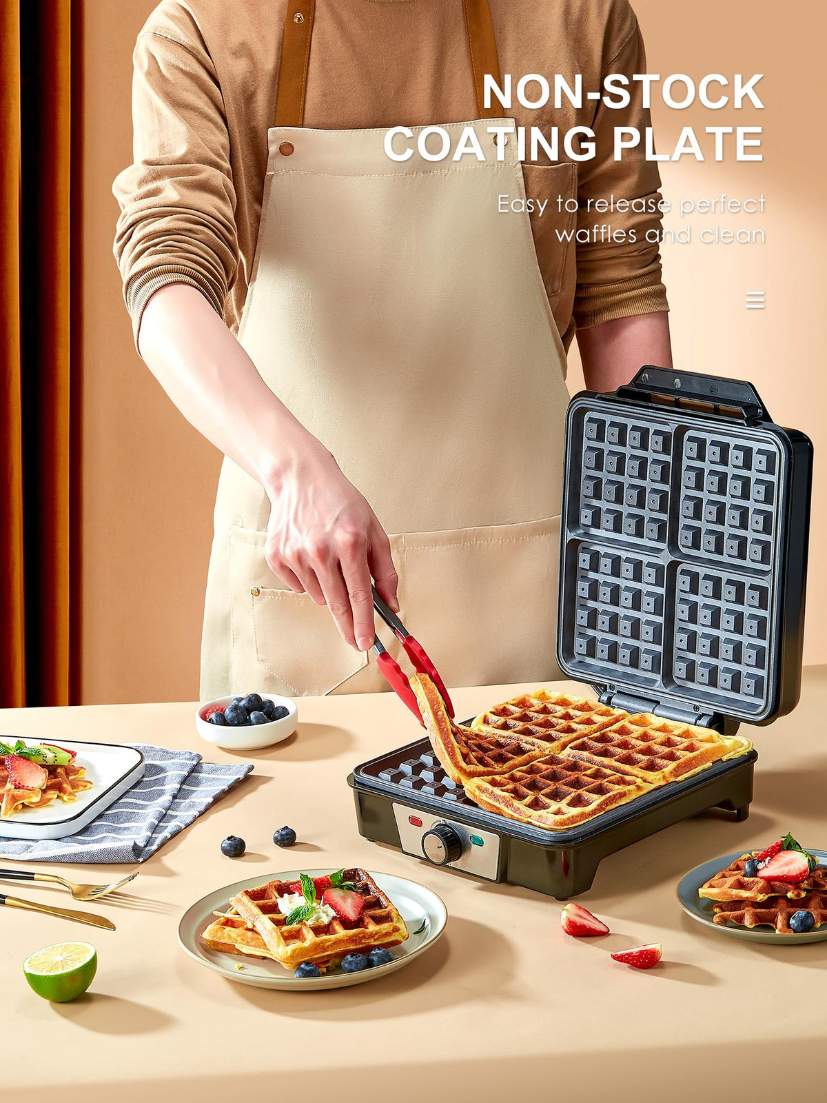 Reemix waffle maker browning knob and indicator lights for precise toasting