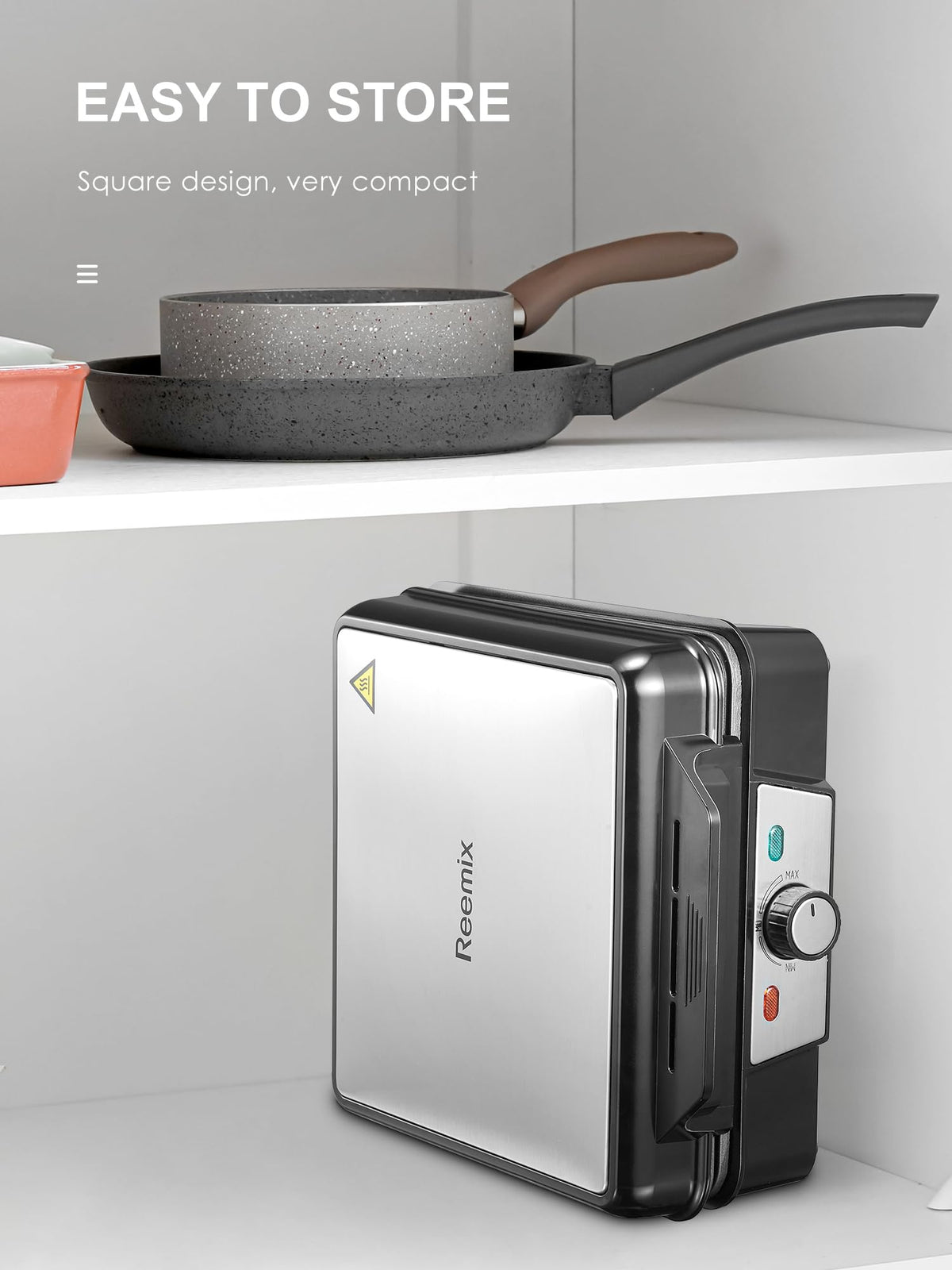 Reemix waffle maker compact design with cool-touch handle