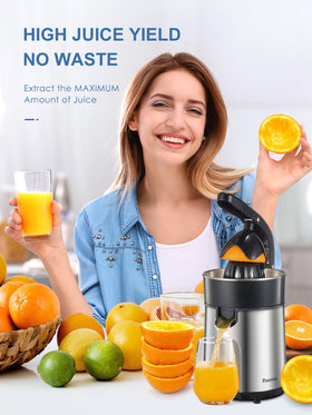 Reemix citrus press features a pressure sensor for one-handed operation.